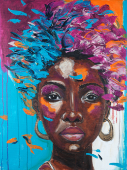 Portrait einer farbigen jungen Frau - Acryl auf Leinwand