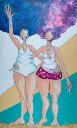Zwei Frauen am Strand - Arm in Arm - abstrakt gemalt - Acryl auf Leinwand