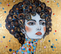 Portrait einer sehr hellhäutigen jungen Frau - Stil inspiriert von den Werken des Malers Gustav Klimt - Acryl auf Leinwand