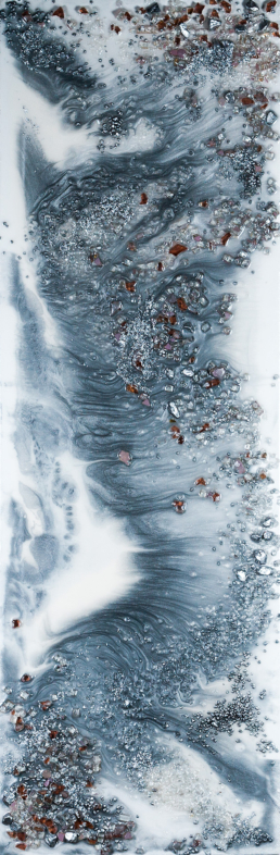 Abstraktes Bild - Silbergraue Wellenstrukturen - Mixed Media auf Leinwand