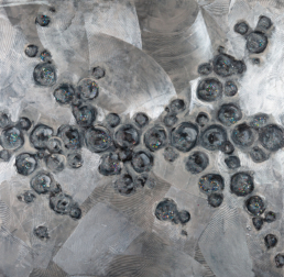 Abstraktes Bild - Silberne Blasen - Spachteleffekt - Mixed Media auf Leinwand