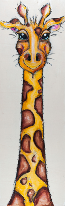 Portrait einer Giraffe - Blick zu Berachter - Mixed Media auf Holzmalgrund