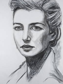 Selbstportrait der Künstlerin Kathrin Leineweber - Kohle auf Leinwand
